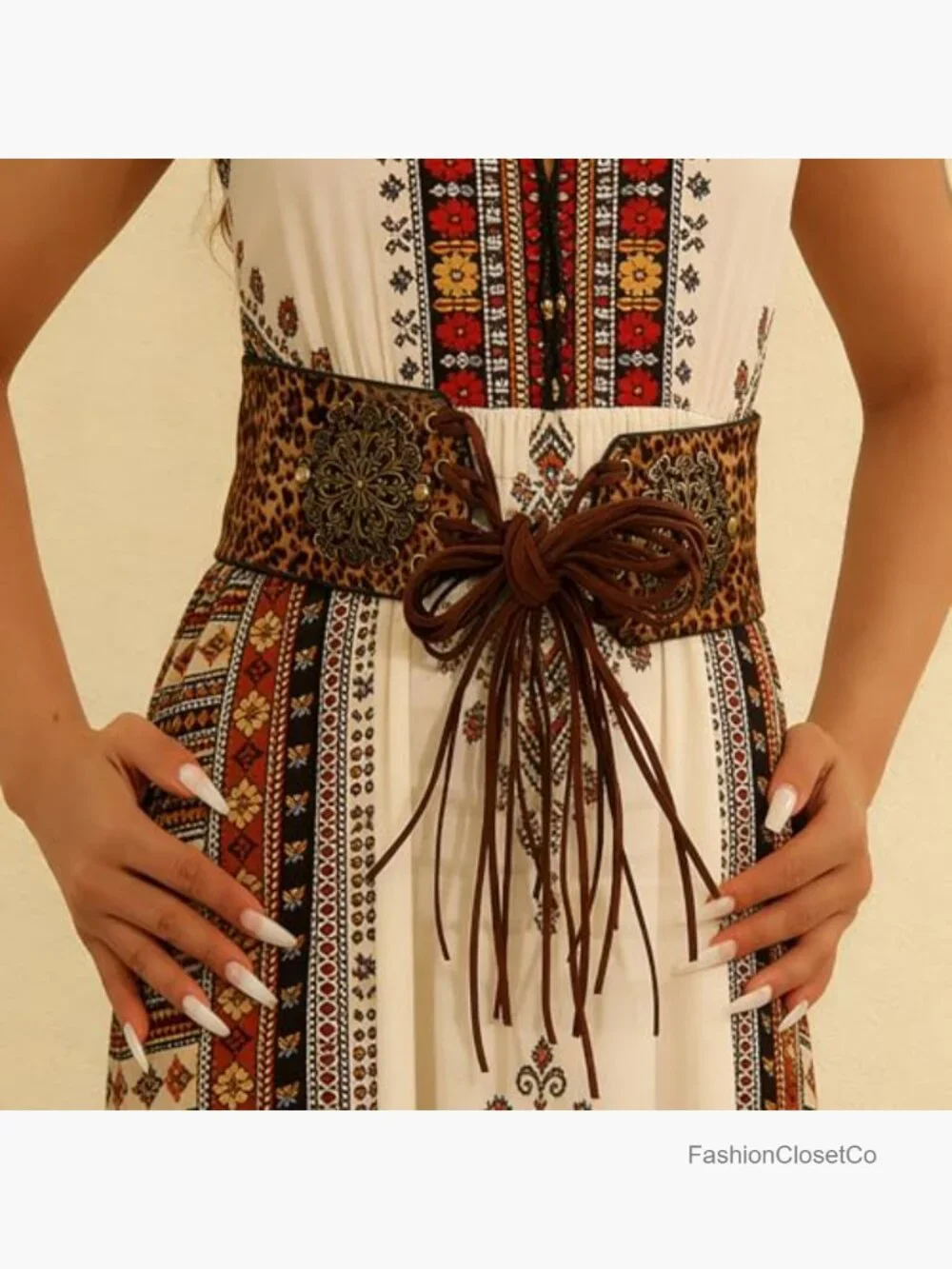 Women's Vintage Disc Renaissance Corset Belt Western Wide Waist Belt with Tassel